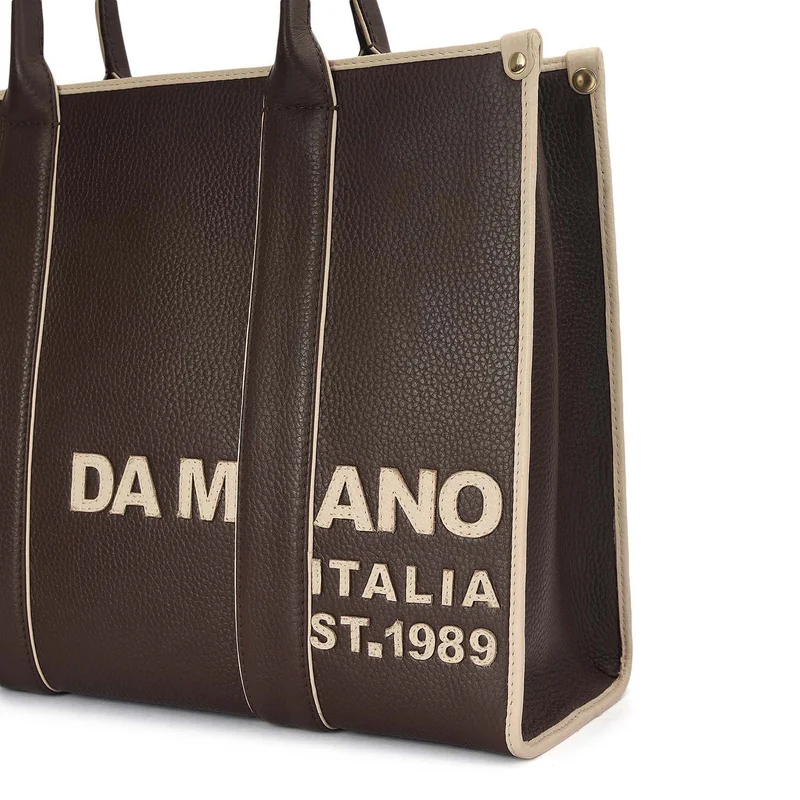 Da Milano Chocolate Medium Wax Leather Book Tote - Chocolate for Women | Best Price UAE